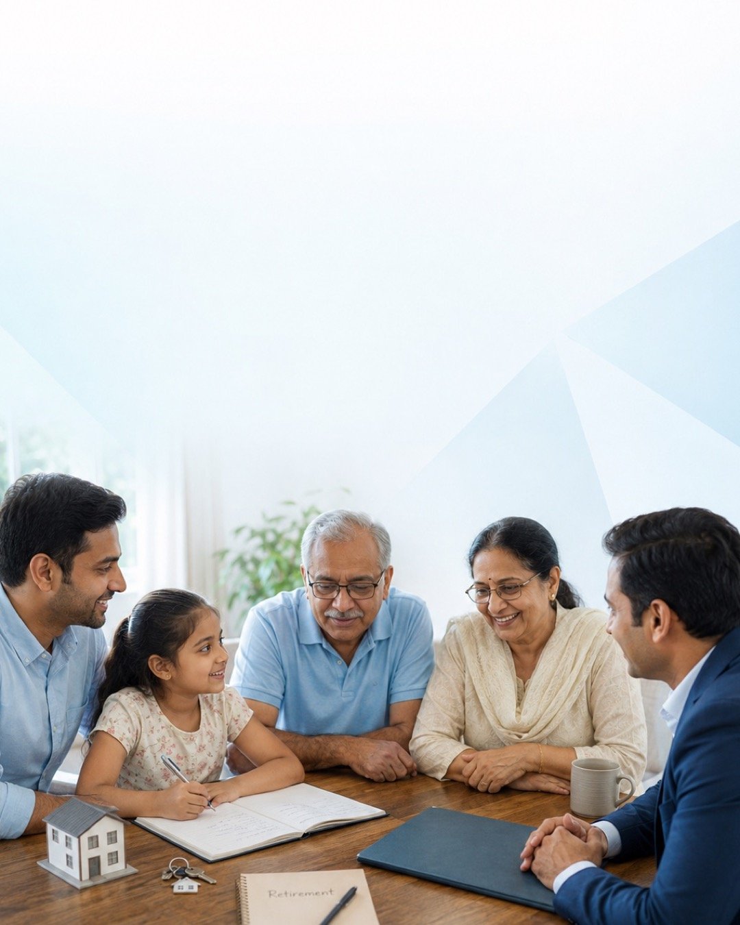 An Indian family discussing education, property and retirement goals with an adviser