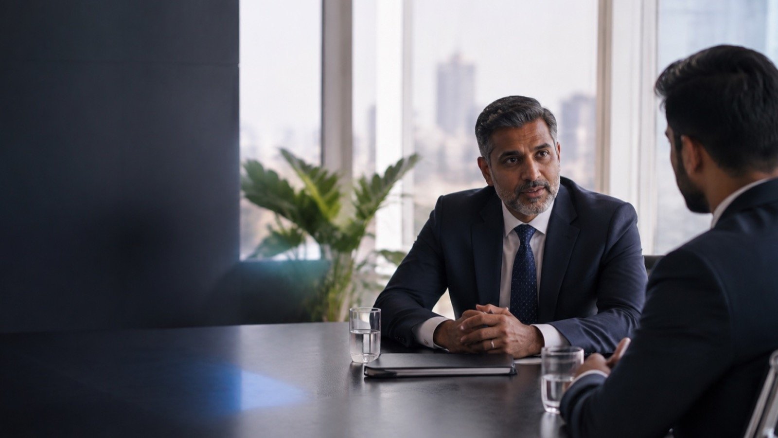 An executive search consultant in a focused conversation with a candidate