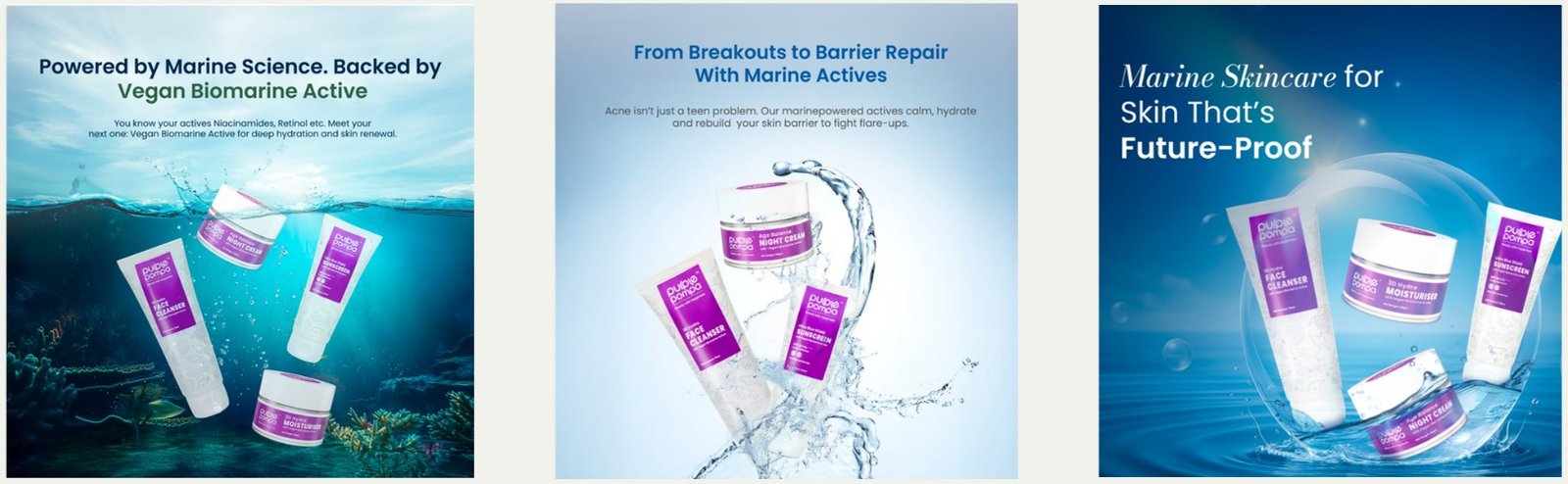 Purple Pompa marine skincare campaign